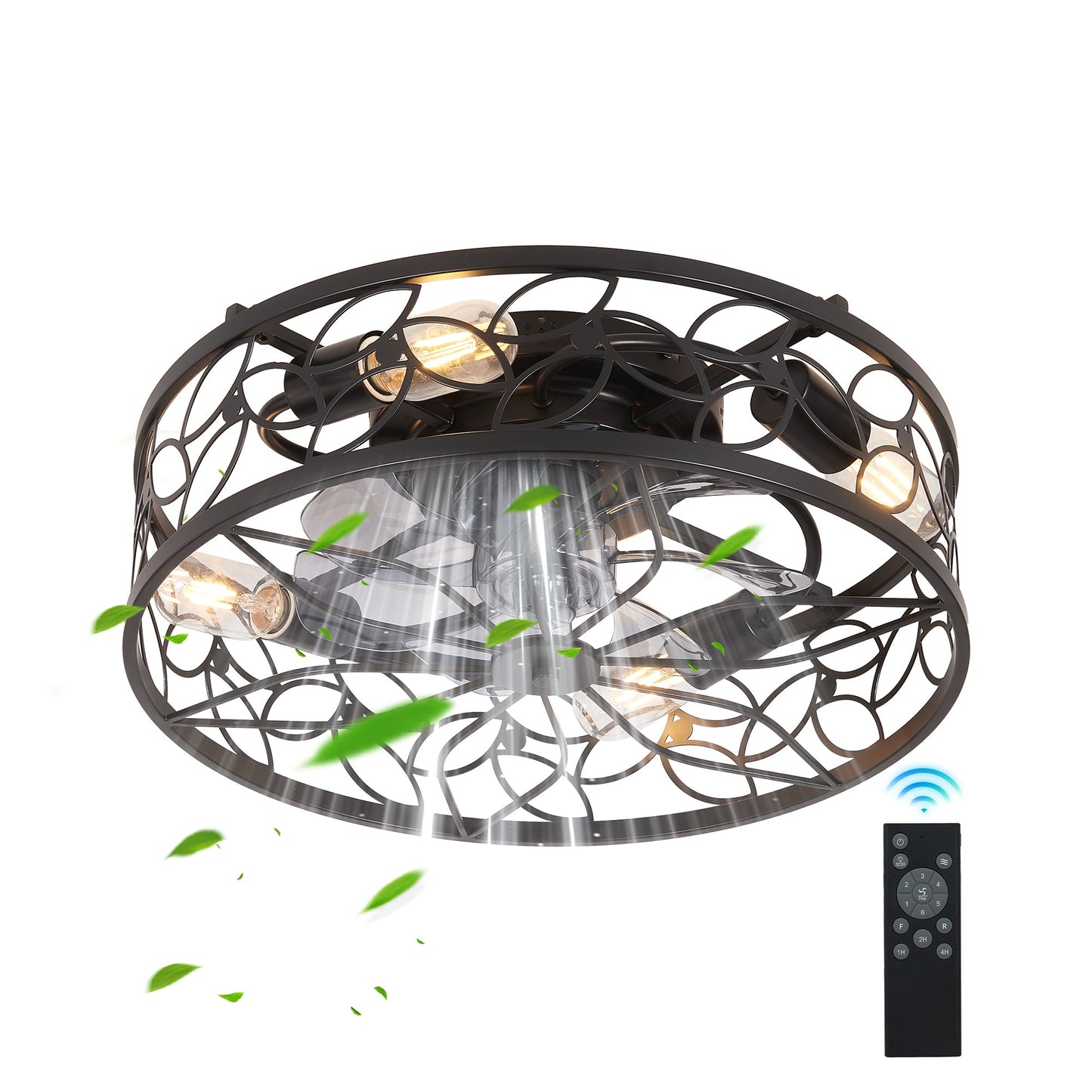 18 - inch Black Vintage Caged Ceiling Fan Light – Quiet Operation, Remote Control, Industrial Style for Living Room, Bedroom, and Kitchen (Silent/6 - Speed/Reversible/DC Motor) (Bulb Not Included) - 1st Choice Furniture Direct
