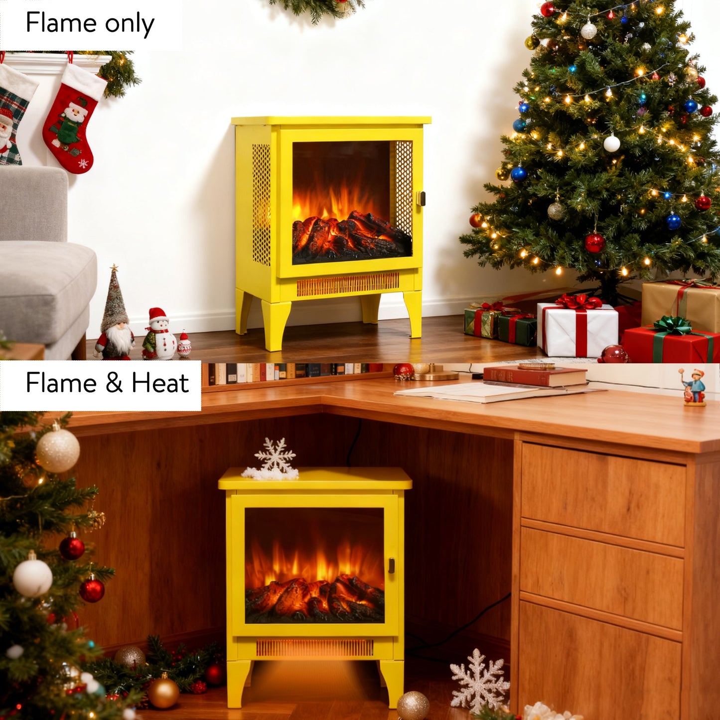 18 inch Freestanding Electric Fireplace Stove heater with 3D Flame effect,Lemon Yellow - 1st Choice Furniture Direct