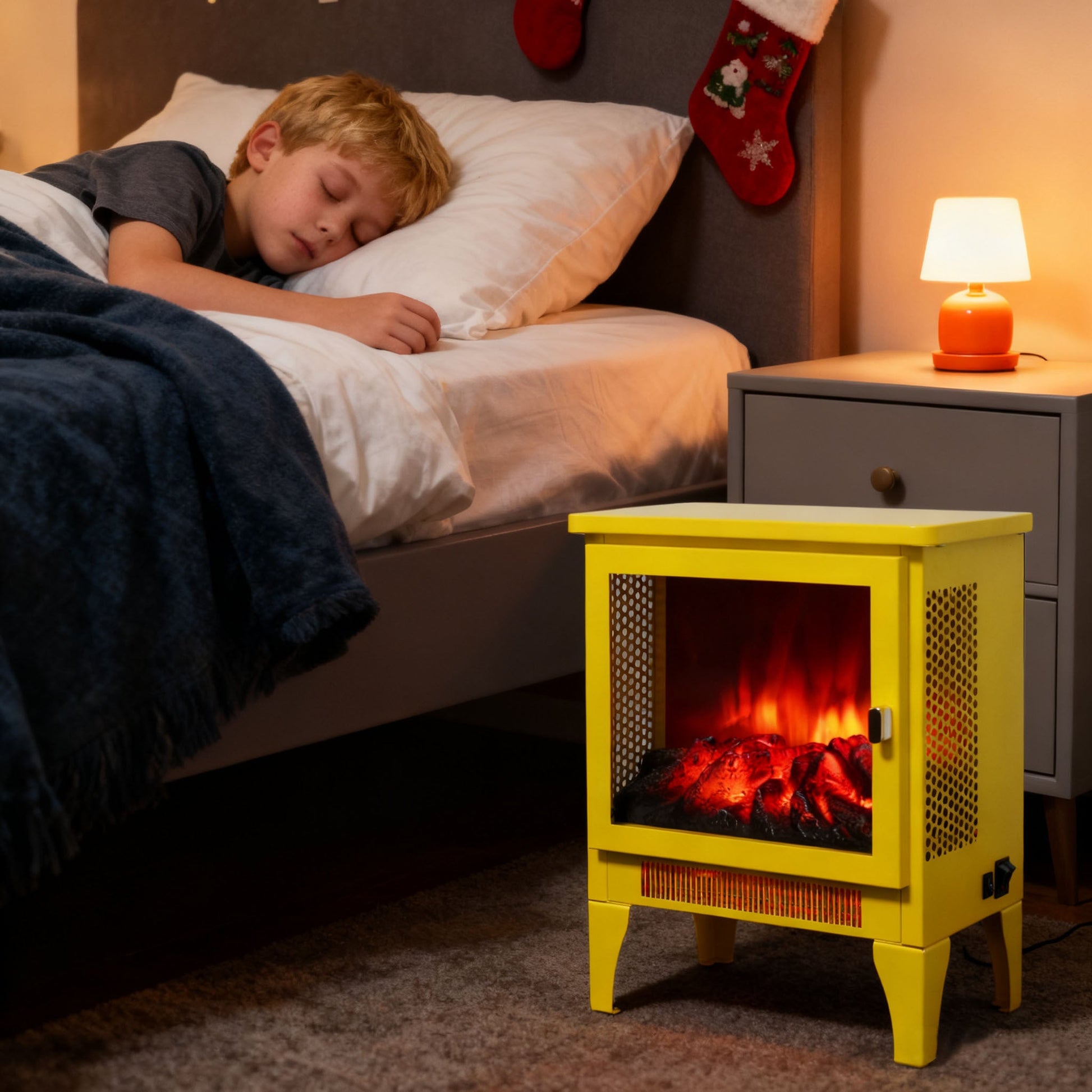 18 inch Freestanding Electric Fireplace Stove heater with 3D Flame effect,Lemon Yellow - 1st Choice Furniture Direct