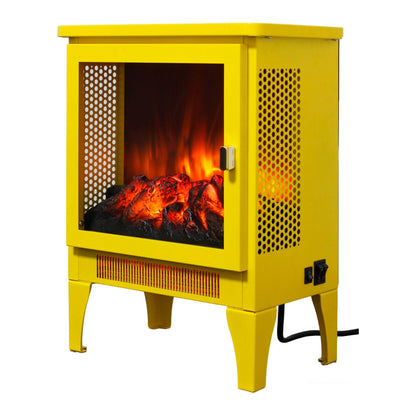 18 inch Freestanding Electric Fireplace Stove heater with 3D Flame effect,Lemon Yellow - 1st Choice Furniture Direct
