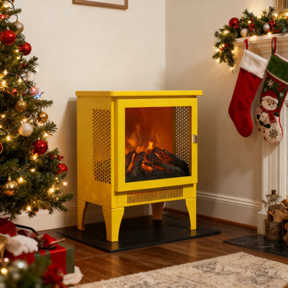 18 inch Freestanding Electric Fireplace Stove heater with 3D Flame effect,Lemon Yellow - 1st Choice Furniture Direct