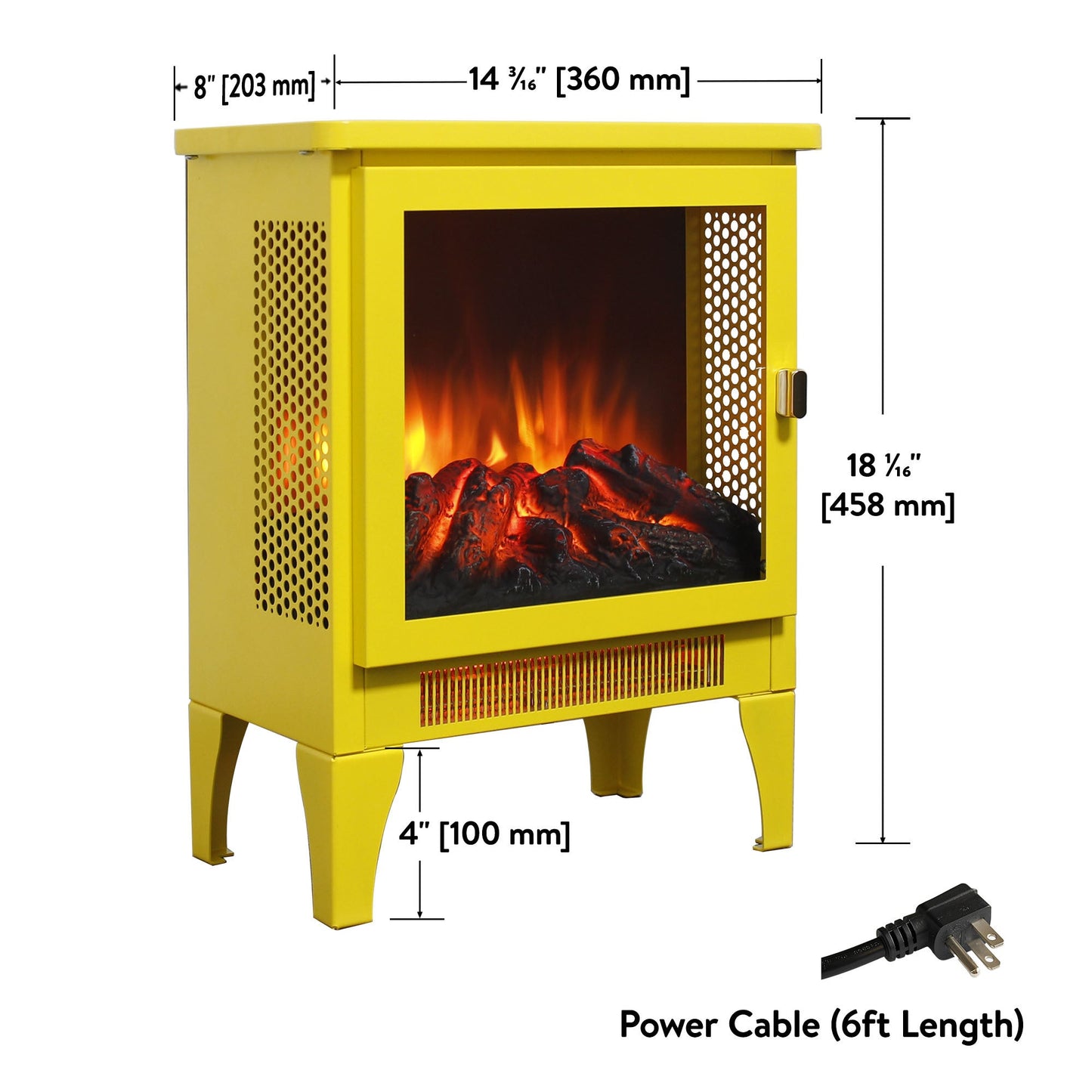 18 inch Freestanding Electric Fireplace Stove heater with 3D Flame effect,Lemon Yellow - 1st Choice Furniture Direct