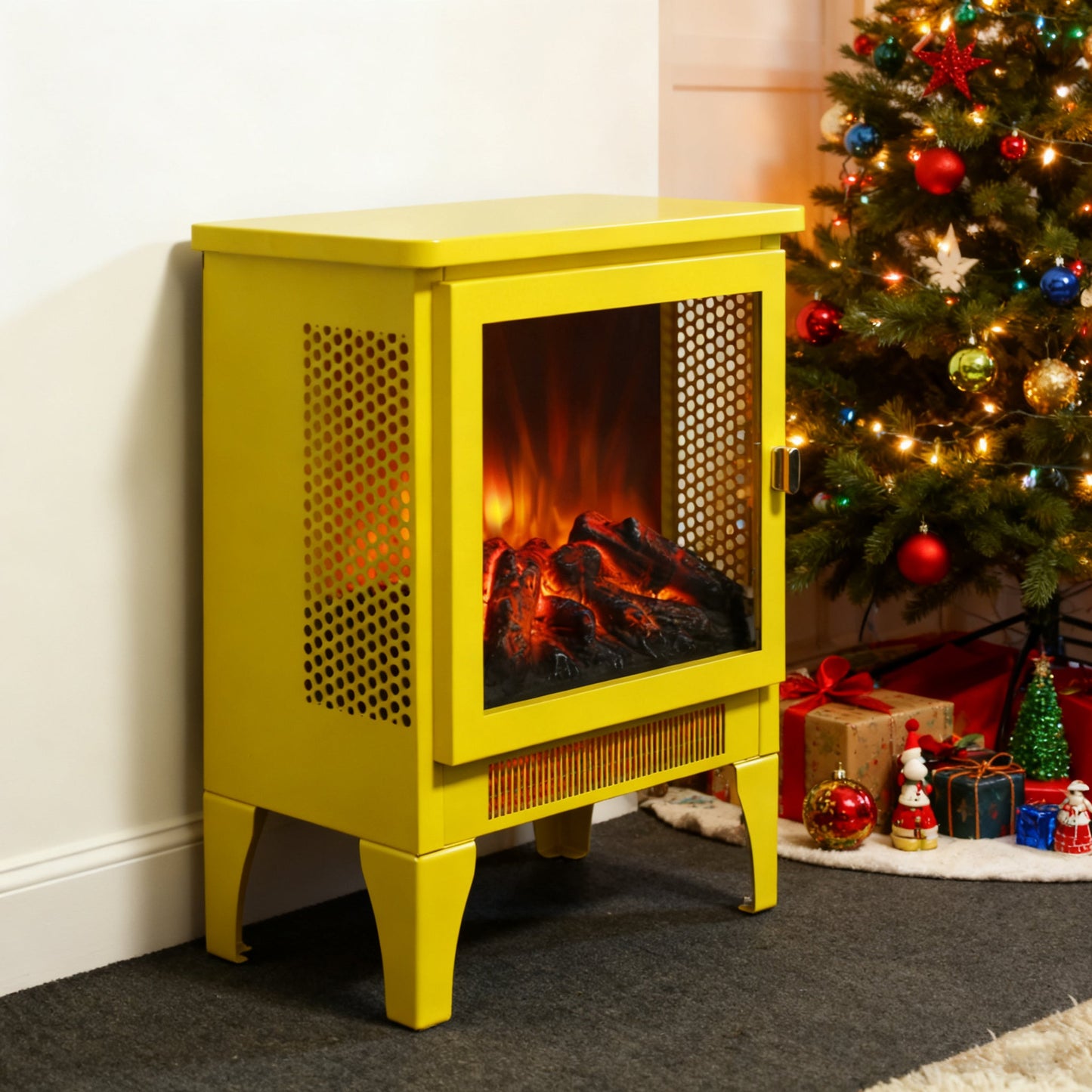 18 inch Freestanding Electric Fireplace Stove heater with 3D Flame effect,Lemon Yellow - 1st Choice Furniture Direct