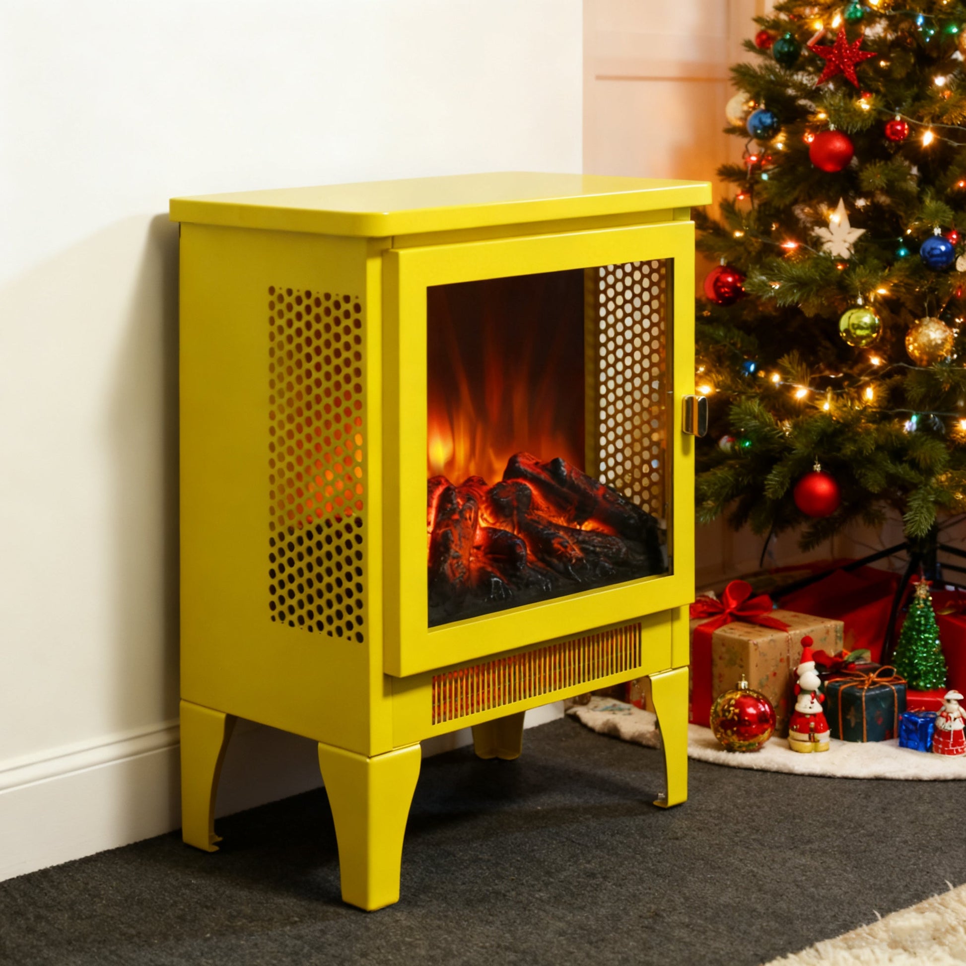 18 inch Freestanding Electric Fireplace Stove heater with 3D Flame effect,Lemon Yellow - 1st Choice Furniture Direct