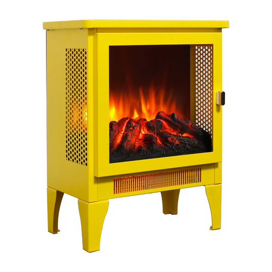 18 inch Freestanding Electric Fireplace Stove heater with 3D Flame effect,Lemon Yellow - 1st Choice Furniture Direct