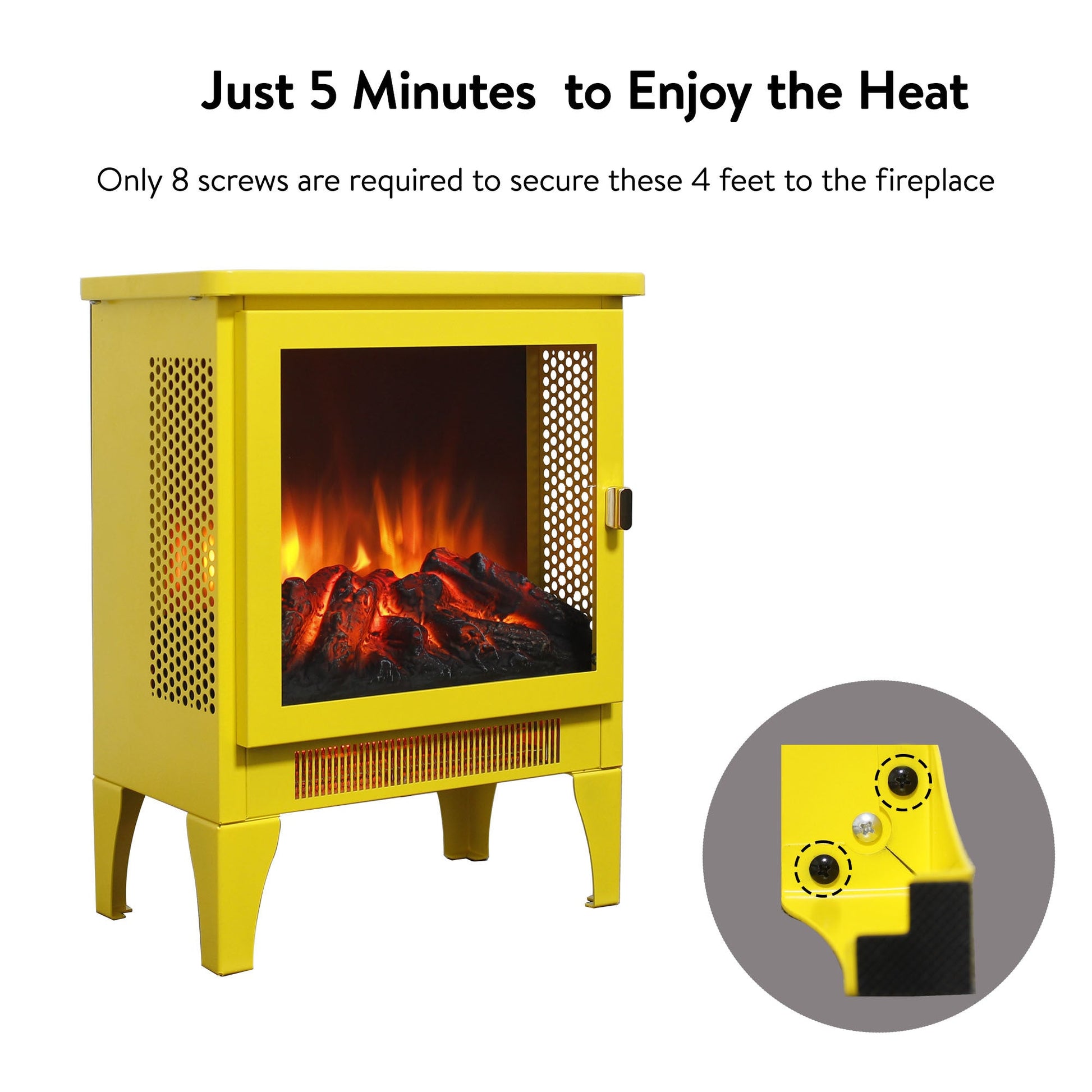 18 inch Freestanding Electric Fireplace Stove heater with 3D Flame effect,Lemon Yellow - 1st Choice Furniture Direct