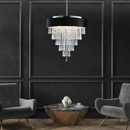18 - inch Modern Crystal Chandelier with Black Imitation Velvet Anti - Glare Shade, Adjustable Height, 8 - Light G9 Base for Dining Room, Living Room, or Bedroom (Bulb Not Included) - 1st Choice Furniture Direct