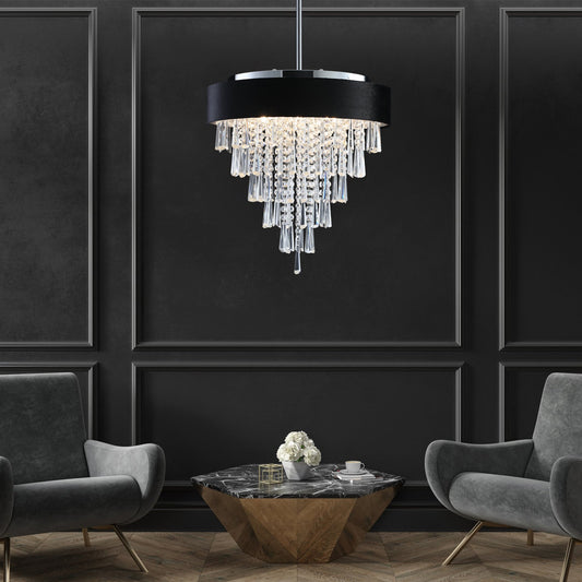 18 - inch Modern Crystal Chandelier with Black Imitation Velvet Anti - Glare Shade, Adjustable Height, 8 - Light G9 Base for Dining Room, Living Room, or Bedroom (Bulb Not Included) - 1st Choice Furniture Direct
