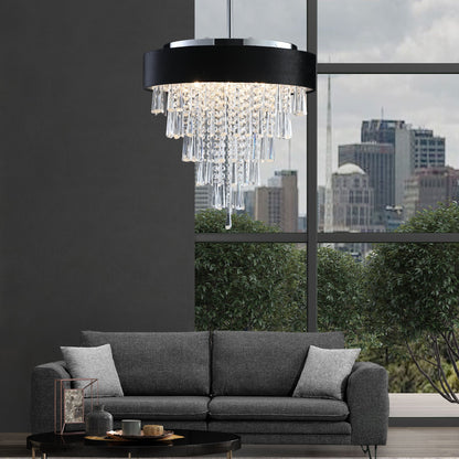 18 - inch Modern Crystal Chandelier with Black Imitation Velvet Anti - Glare Shade, Adjustable Height, 8 - Light G9 Base for Dining Room, Living Room, or Bedroom (Bulb Not Included) - 1st Choice Furniture Direct