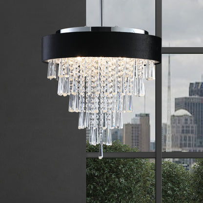 18 - inch Modern Crystal Chandelier with Black Imitation Velvet Anti - Glare Shade, Adjustable Height, 8 - Light G9 Base for Dining Room, Living Room, or Bedroom (Bulb Not Included) - 1st Choice Furniture Direct