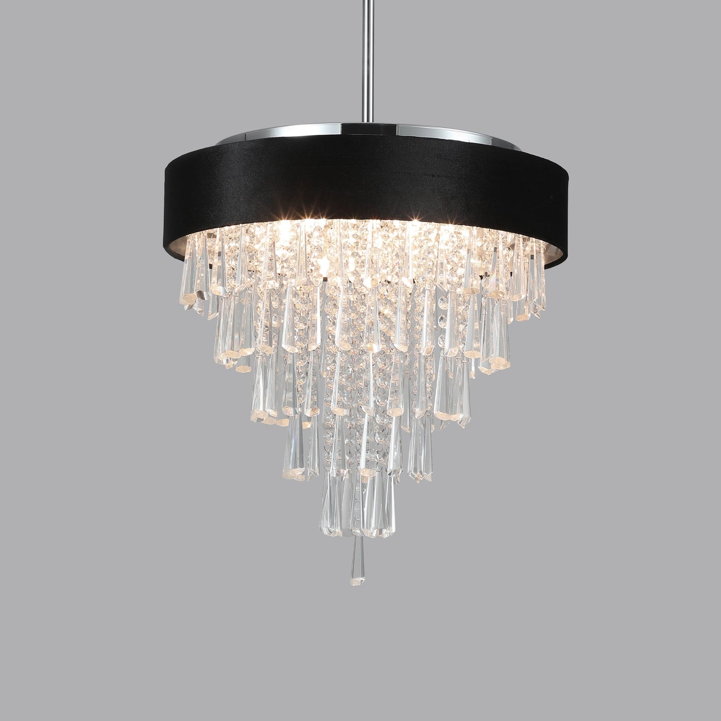 18 - inch Modern Crystal Chandelier with Black Imitation Velvet Anti - Glare Shade, Adjustable Height, 8 - Light G9 Base for Dining Room, Living Room, or Bedroom (Bulb Not Included) - 1st Choice Furniture Direct