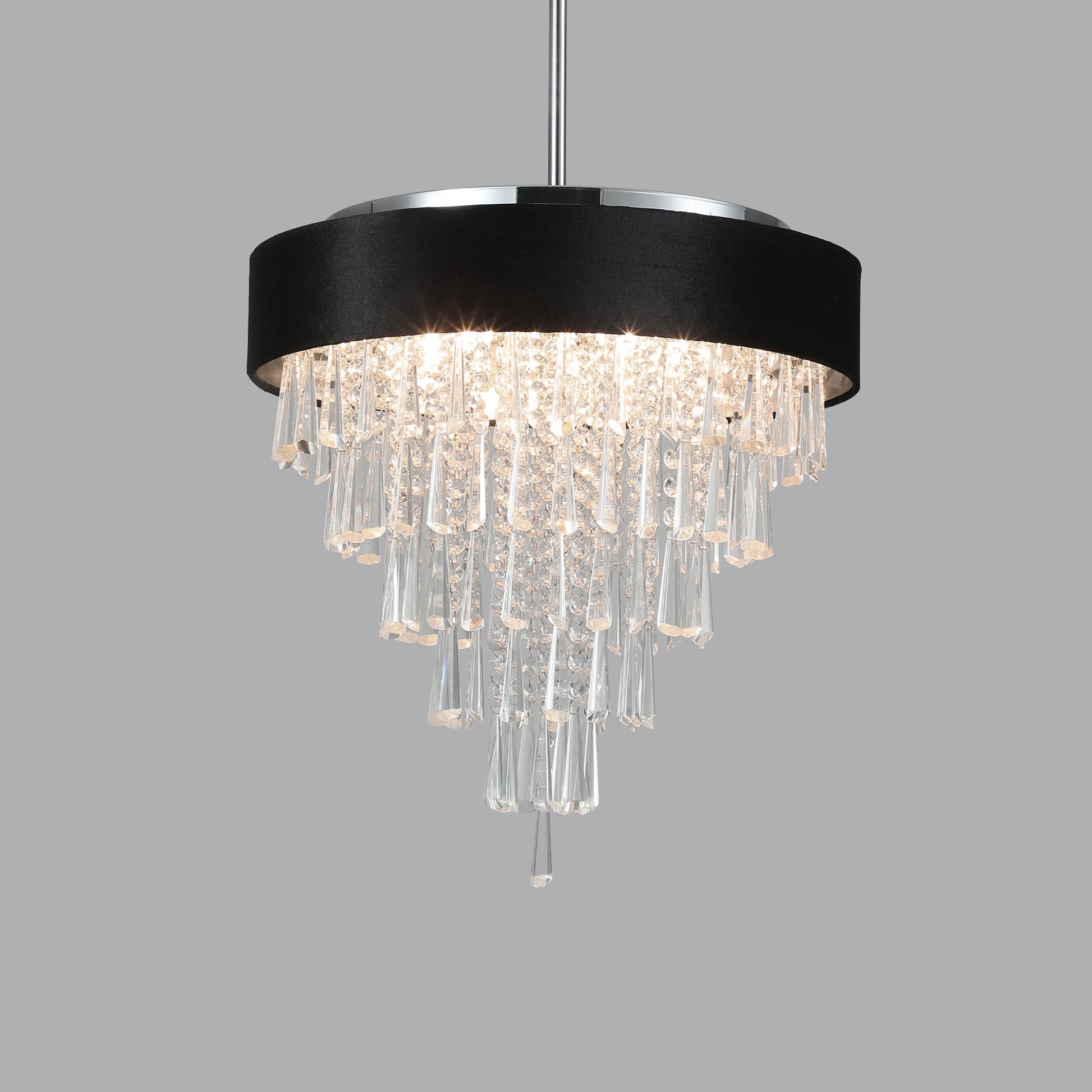 18 - inch Modern Crystal Chandelier with Black Imitation Velvet Anti - Glare Shade, Adjustable Height, 8 - Light G9 Base for Dining Room, Living Room, or Bedroom (Bulb Not Included) - 1st Choice Furniture Direct