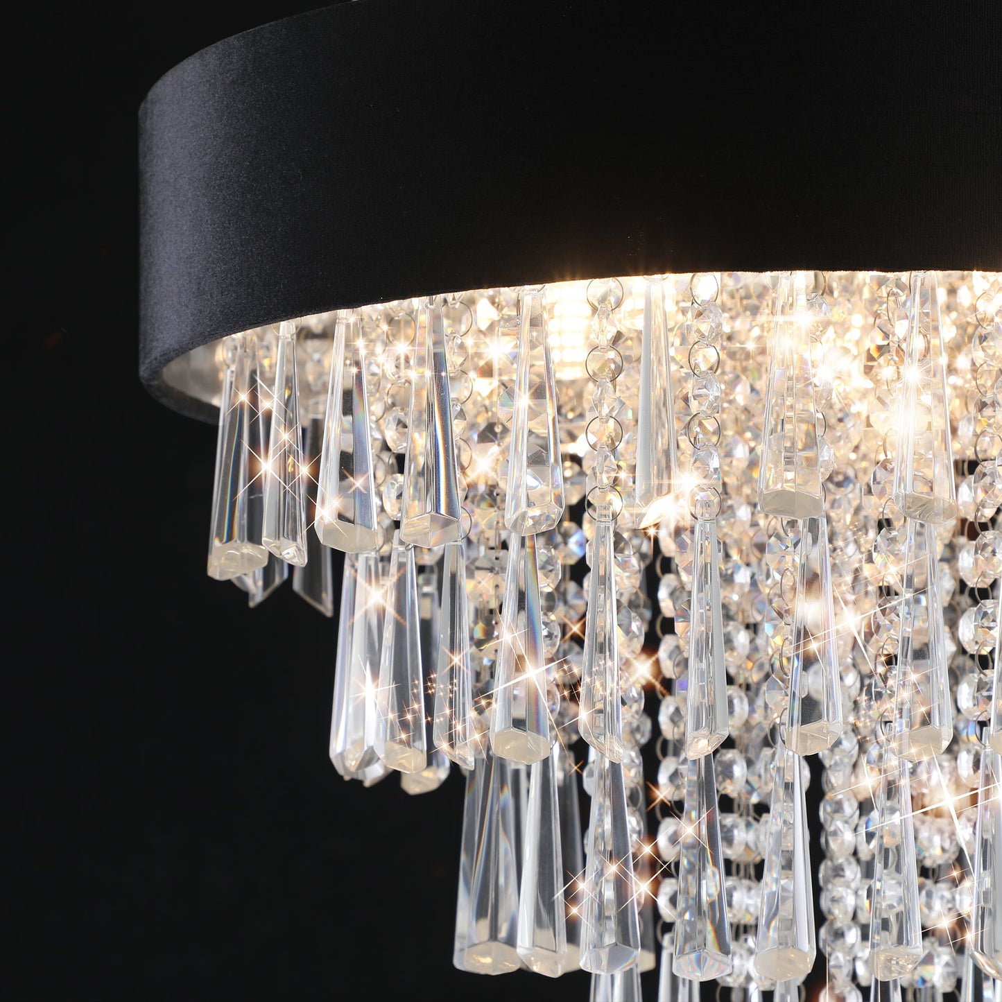 18 - inch Modern Crystal Chandelier with Black Imitation Velvet Anti - Glare Shade, Adjustable Height, 8 - Light G9 Base for Dining Room, Living Room, or Bedroom (Bulb Not Included) - 1st Choice Furniture Direct