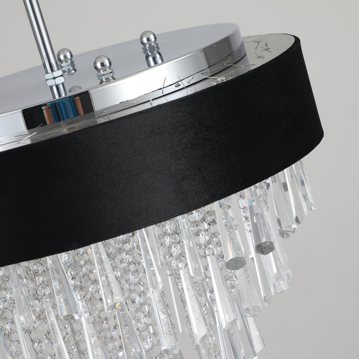 18 - inch Modern Crystal Chandelier with Black Imitation Velvet Anti - Glare Shade, Adjustable Height, 8 - Light G9 Base for Dining Room, Living Room, or Bedroom (Bulb Not Included) - 1st Choice Furniture Direct