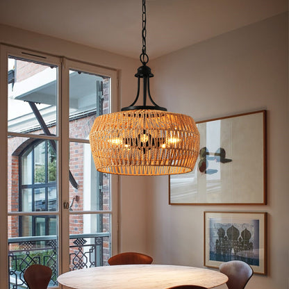 19' Boho Hemp Rope Pendant Light, Hand - Woven Jute Hanging Lamp with Adjustable Chain, Natural Rope Shade Ceiling Light Fixture for Kitchen Island, Dining Room, or Entryway (Bulb Not Included) - 1st Choice Furniture Direct