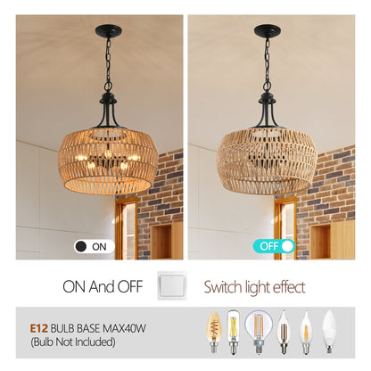 19' Boho Hemp Rope Pendant Light, Hand - Woven Jute Hanging Lamp with Adjustable Chain, Natural Rope Shade Ceiling Light Fixture for Kitchen Island, Dining Room, or Entryway (Bulb Not Included) - 1st Choice Furniture Direct