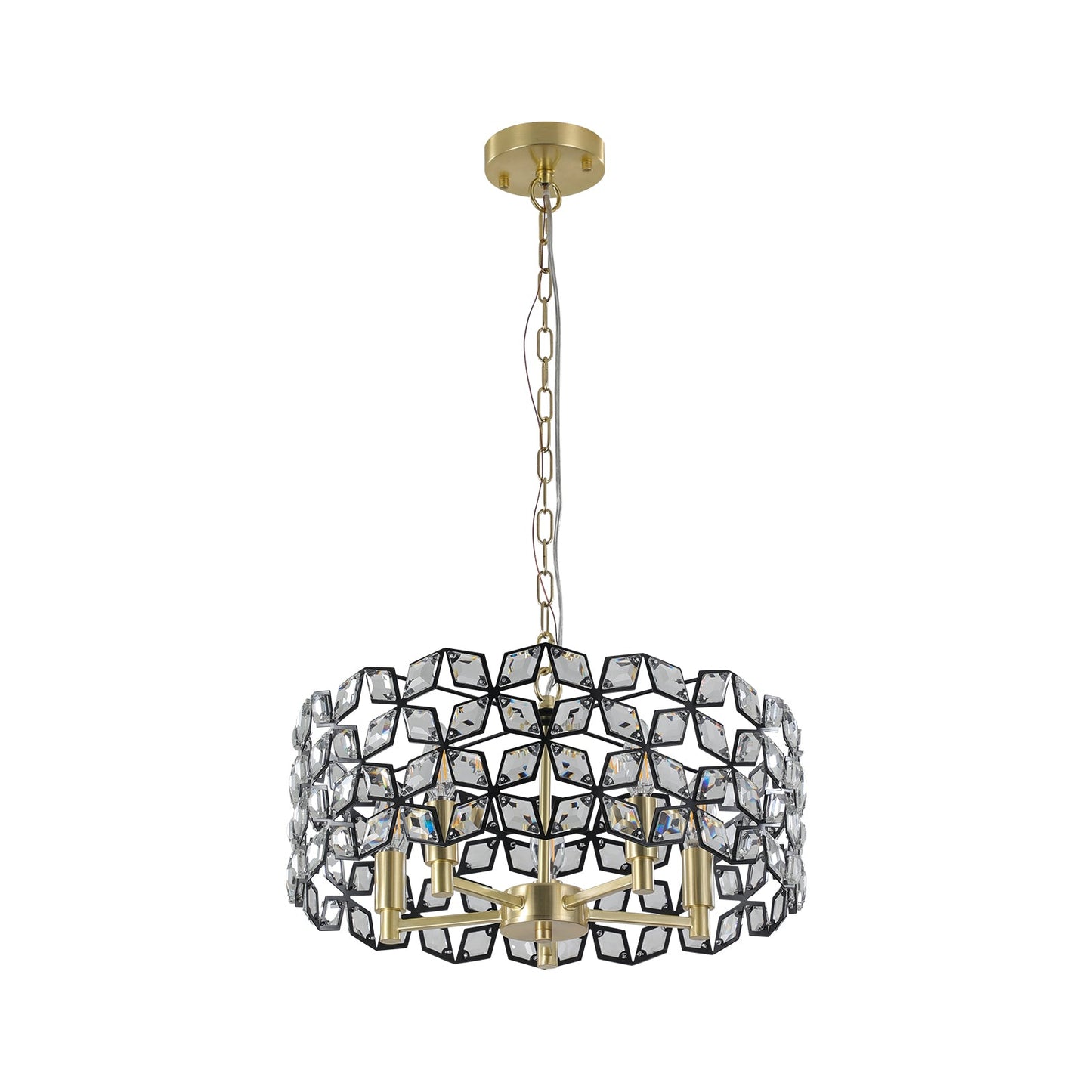 19' Geometric Crystal and BlackGold Round Pendant Chandelier – Modern 5 - Light Fixture for Dining Room, Living Room, or Kitchen (Bulb Not Included) - 1st Choice Furniture Direct