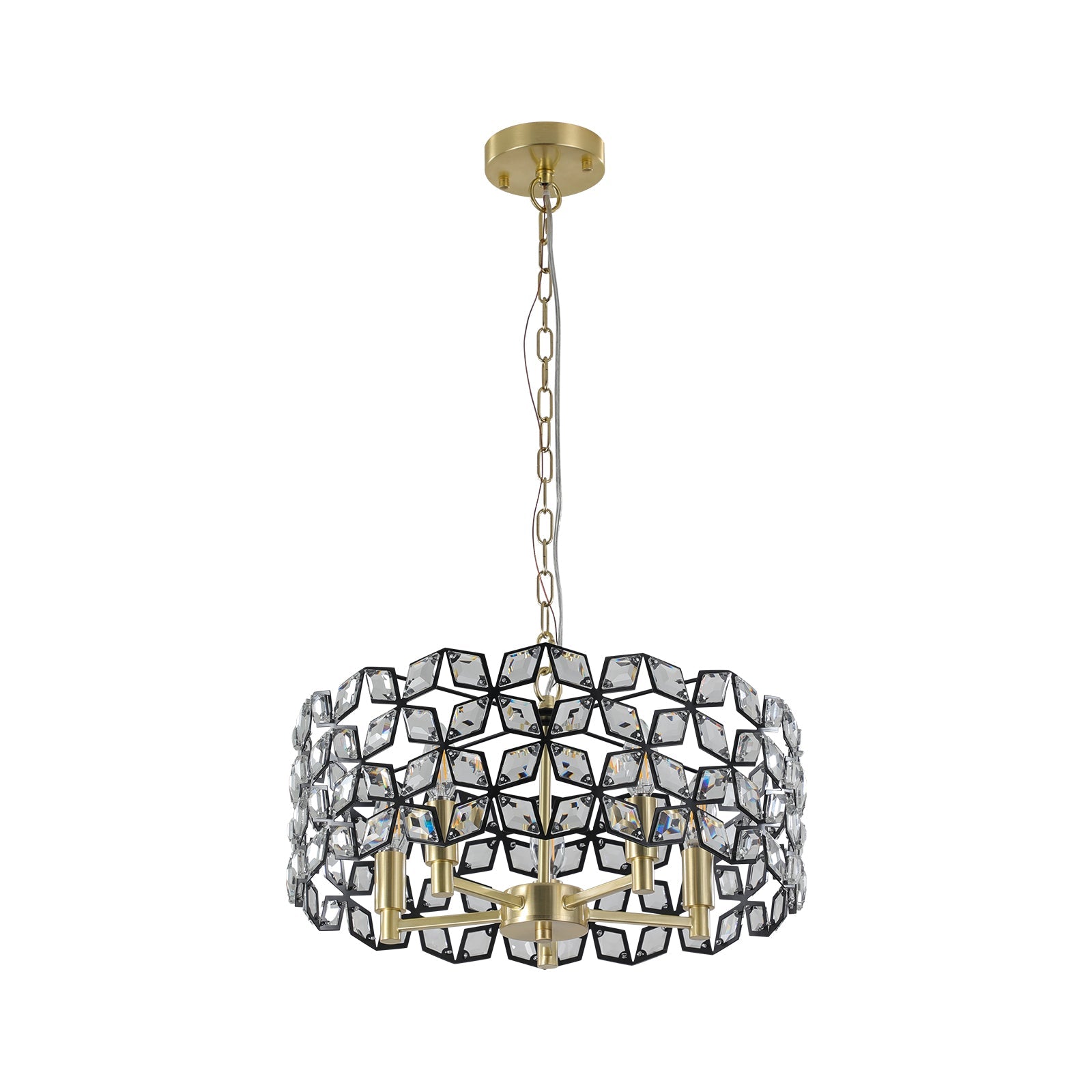 19' Geometric Crystal and BlackGold Round Pendant Chandelier – Modern 5 - Light Fixture for Dining Room, Living Room, or Kitchen (Bulb Not Included) - 1st Choice Furniture Direct