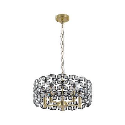19' Geometric Crystal and BlackGold Round Pendant Chandelier – Modern 5 - Light Fixture for Dining Room, Living Room, or Kitchen (Bulb Not Included) - 1st Choice Furniture Direct