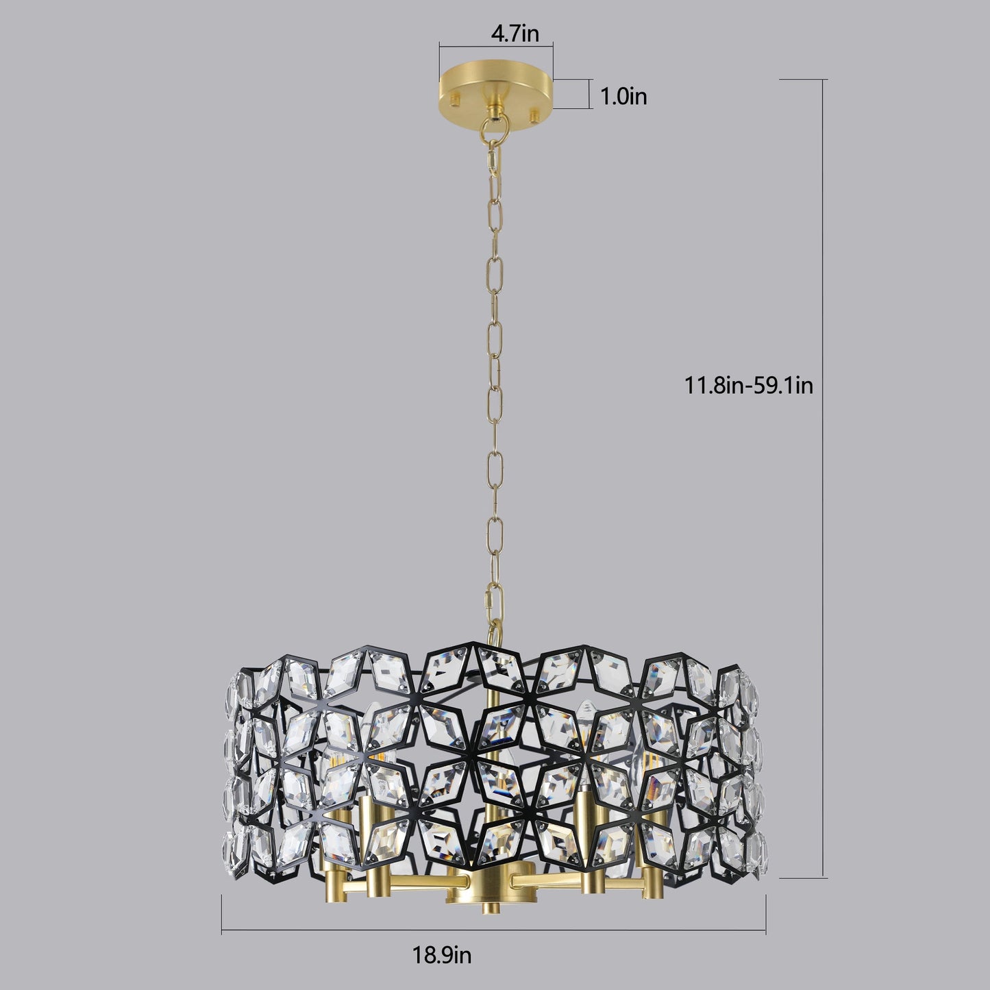 19' Geometric Crystal and BlackGold Round Pendant Chandelier – Modern 5 - Light Fixture for Dining Room, Living Room, or Kitchen (Bulb Not Included) - 1st Choice Furniture Direct
