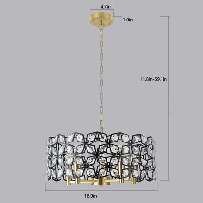 19' Geometric Crystal and BlackGold Round Pendant Chandelier – Modern 5 - Light Fixture for Dining Room, Living Room, or Kitchen (Bulb Not Included) - 1st Choice Furniture Direct