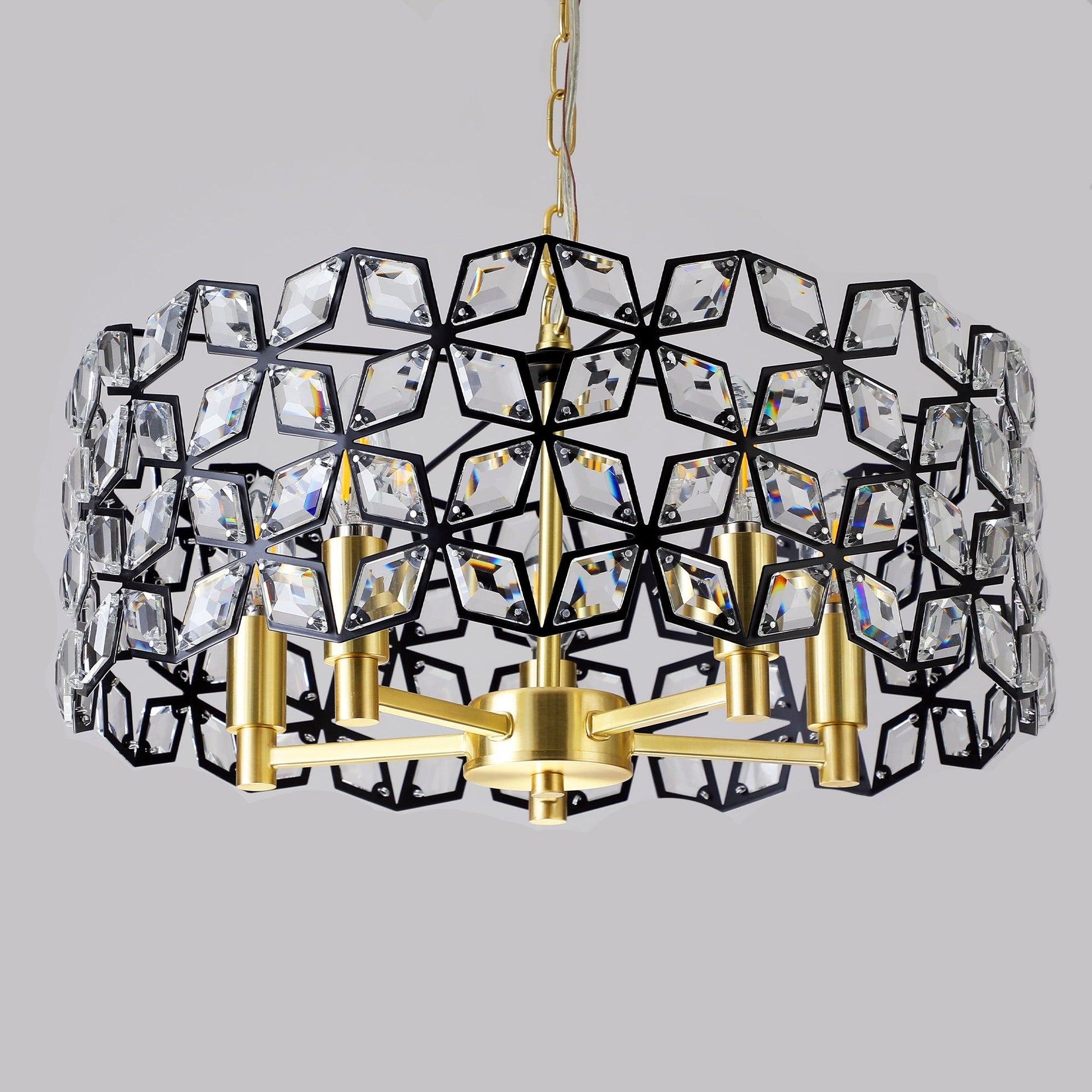 19' Geometric Crystal and BlackGold Round Pendant Chandelier – Modern 5 - Light Fixture for Dining Room, Living Room, or Kitchen (Bulb Not Included) - 1st Choice Furniture Direct