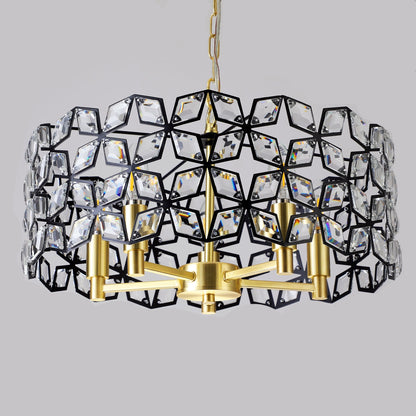 19' Geometric Crystal and BlackGold Round Pendant Chandelier – Modern 5 - Light Fixture for Dining Room, Living Room, or Kitchen (Bulb Not Included) - 1st Choice Furniture Direct