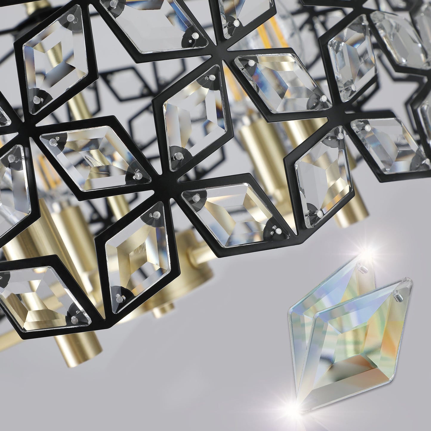 19' Geometric Crystal and BlackGold Round Pendant Chandelier – Modern 5 - Light Fixture for Dining Room, Living Room, or Kitchen (Bulb Not Included) - 1st Choice Furniture Direct