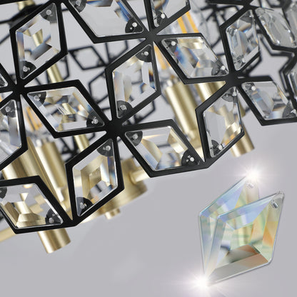 19' Geometric Crystal and BlackGold Round Pendant Chandelier – Modern 5 - Light Fixture for Dining Room, Living Room, or Kitchen (Bulb Not Included) - 1st Choice Furniture Direct