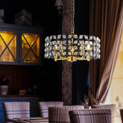 19' Geometric Crystal and BlackGold Round Pendant Chandelier – Modern 5 - Light Fixture for Dining Room, Living Room, or Kitchen (Bulb Not Included) - 1st Choice Furniture Direct