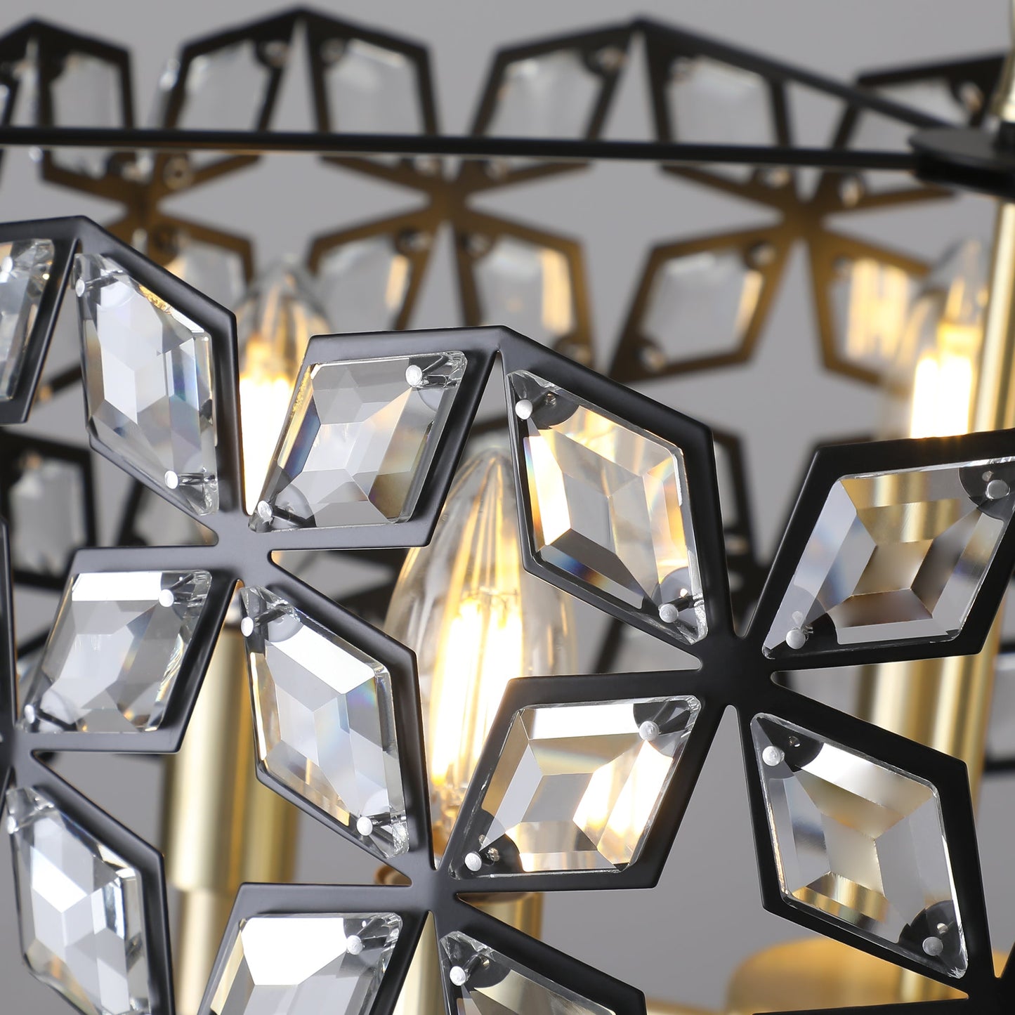 19' Geometric Crystal and BlackGold Round Pendant Chandelier – Modern 5 - Light Fixture for Dining Room, Living Room, or Kitchen (Bulb Not Included) - 1st Choice Furniture Direct