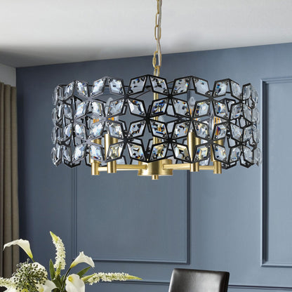 19' Geometric Crystal and BlackGold Round Pendant Chandelier – Modern 5 - Light Fixture for Dining Room, Living Room, or Kitchen (Bulb Not Included) - 1st Choice Furniture Direct