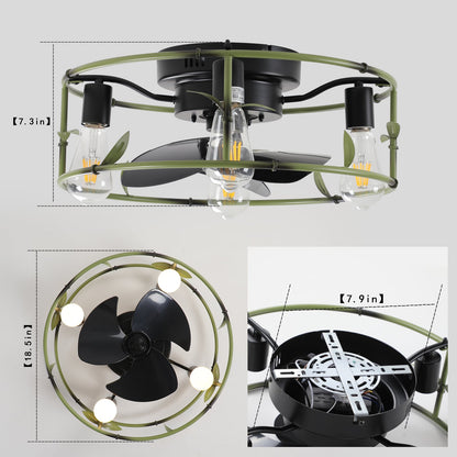 19' Green Industrial Ceiling Fan with Light - Flush Mount Caged Ceiling Fan with Remote, 3 - Light Rustic Ceiling Fan, Silent 6 - Speed Reversible DC Motor for Bedroom, Living Room (Bulb Not Included) - 1st Choice Furniture Direct