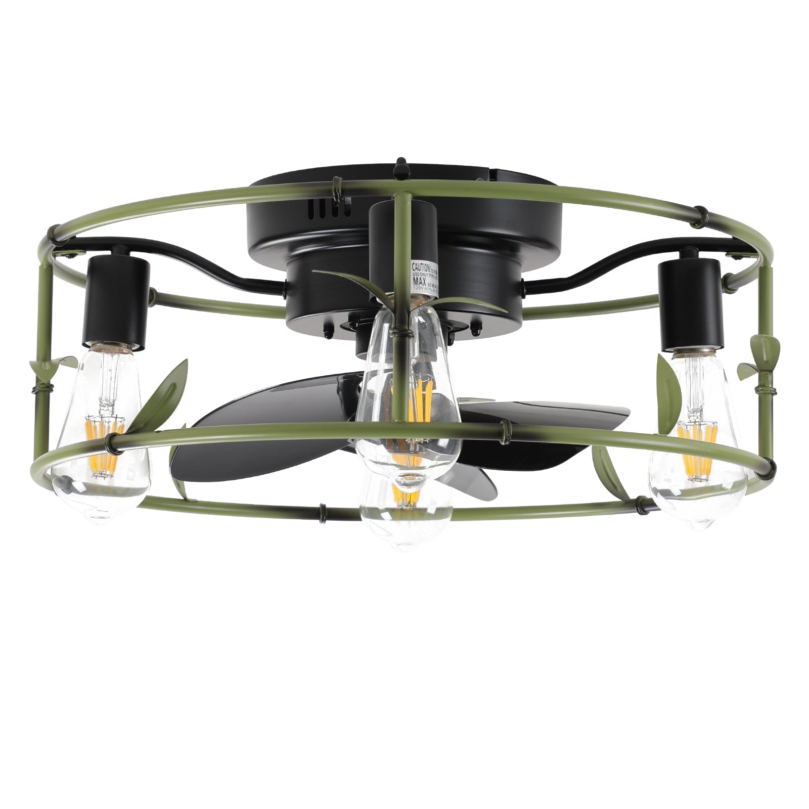 19' Green Industrial Ceiling Fan with Light - Flush Mount Caged Ceiling Fan with Remote, 3 - Light Rustic Ceiling Fan, Silent 6 - Speed Reversible DC Motor for Bedroom, Living Room (Bulb Not Included) - 1st Choice Furniture Direct