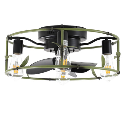 19' Green Industrial Ceiling Fan with Light - Flush Mount Caged Ceiling Fan with Remote, 3 - Light Rustic Ceiling Fan, Silent 6 - Speed Reversible DC Motor for Bedroom, Living Room (Bulb Not Included) - 1st Choice Furniture Direct