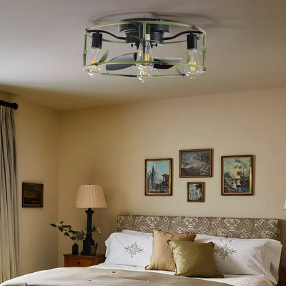 19' Green Industrial Ceiling Fan with Light - Flush Mount Caged Ceiling Fan with Remote, 3 - Light Rustic Ceiling Fan, Silent 6 - Speed Reversible DC Motor for Bedroom, Living Room (Bulb Not Included) - 1st Choice Furniture Direct