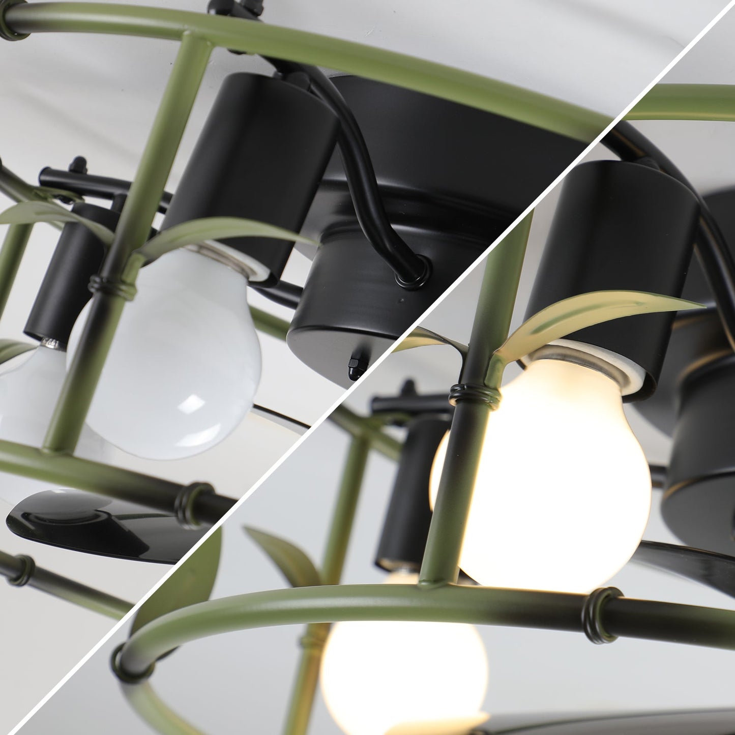 19' Green Industrial Ceiling Fan with Light - Flush Mount Caged Ceiling Fan with Remote, 3 - Light Rustic Ceiling Fan, Silent 6 - Speed Reversible DC Motor for Bedroom, Living Room (Bulb Not Included) - 1st Choice Furniture Direct