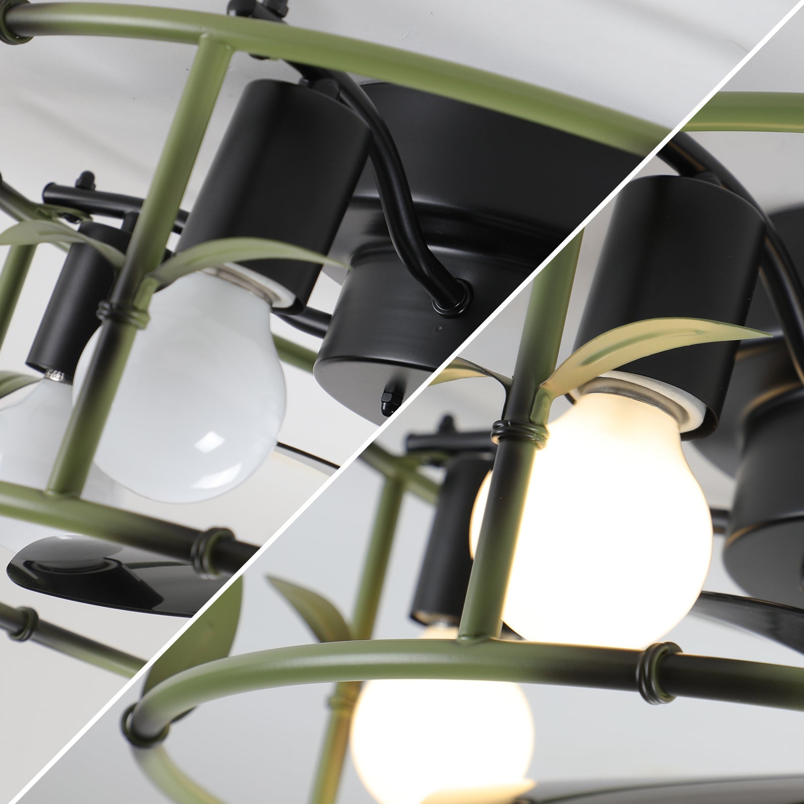 19' Green Industrial Ceiling Fan with Light - Flush Mount Caged Ceiling Fan with Remote, 3 - Light Rustic Ceiling Fan, Silent 6 - Speed Reversible DC Motor for Bedroom, Living Room (Bulb Not Included) - 1st Choice Furniture Direct