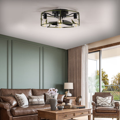 19' Green Industrial Ceiling Fan with Light - Flush Mount Caged Ceiling Fan with Remote, 3 - Light Rustic Ceiling Fan, Silent 6 - Speed Reversible DC Motor for Bedroom, Living Room (Bulb Not Included) - 1st Choice Furniture Direct