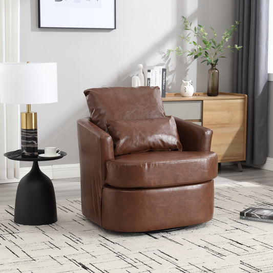 COOLMORE Swivel Barrel Chair, Comfy Round Accent Sofa Chair for Living Room, 360 Degree Swivel Barrel Club Chair, Leisure Arm Chair for Nursery, Hotel, Bedroom, Office, Lounge (Brown PU)