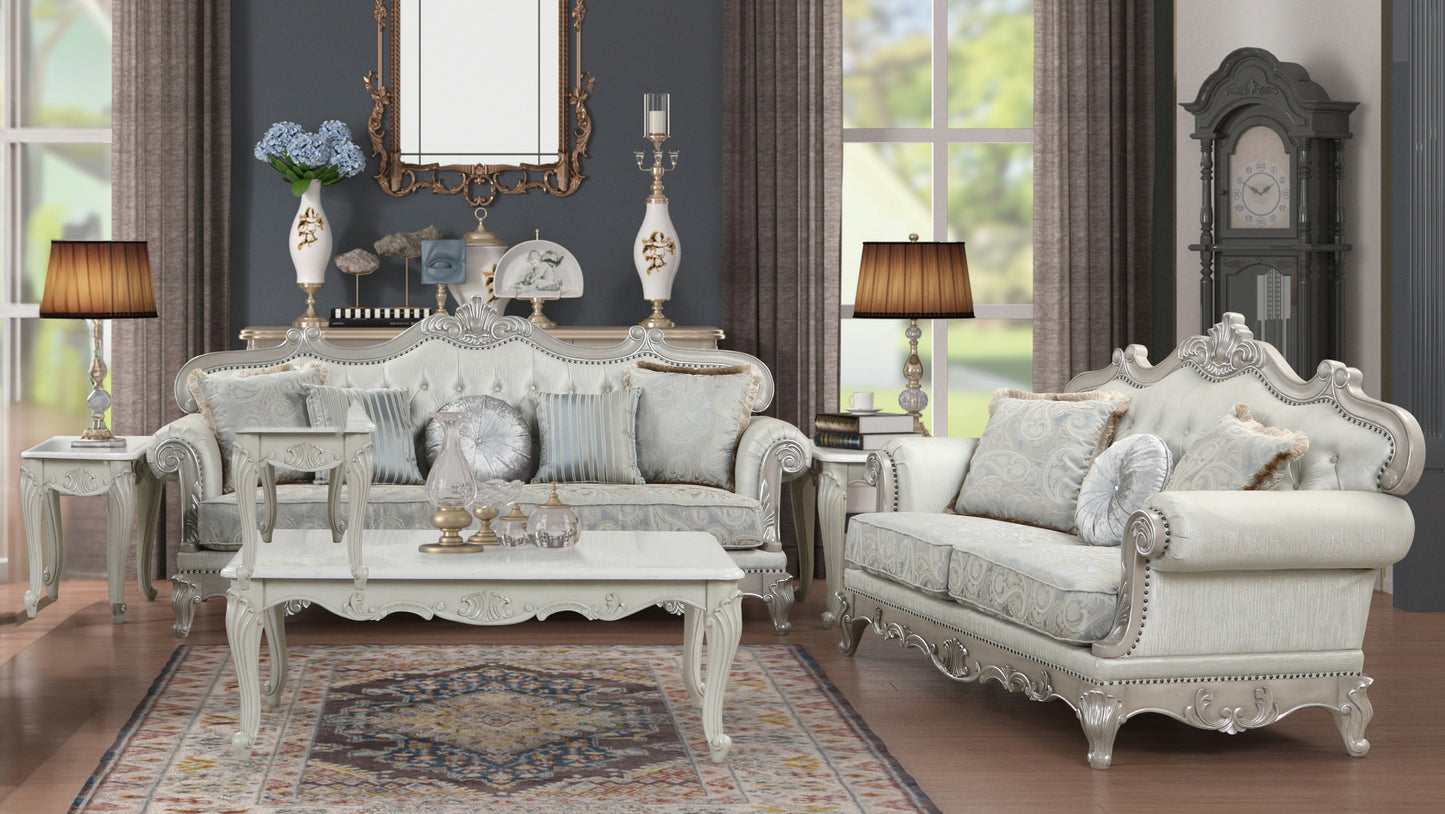 Tuscan Thick Velvet Fabric  2Pc Traditional Living Room Set Made With Wood in Silver