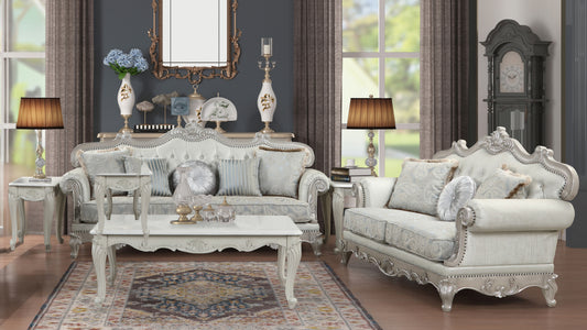 Tuscan Thick Velvet Fabric  2Pc Traditional Living Room Set Made With Wood in Silver