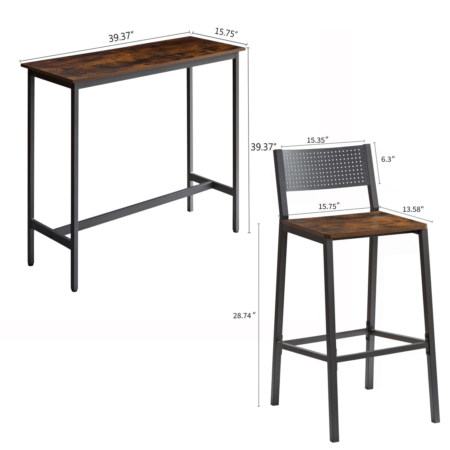 1st Choice 3pc Set Industrial Style Bar Stool with Back Bar Stool