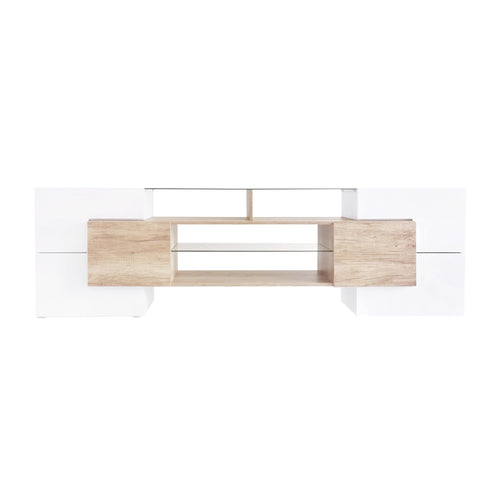 1st Choice Unique Shape TV Stand with 2 Illuminated Glass Shelves