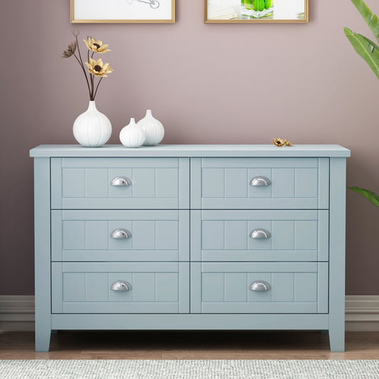 Drawer Dresser BAR CABINET side cabinet,buffet sideboard,buffet service counter,solid wood frame,plasticdoor panel,retroshell handle,applicable to dining room,iving room,kitchen corridor,Grayish Blue