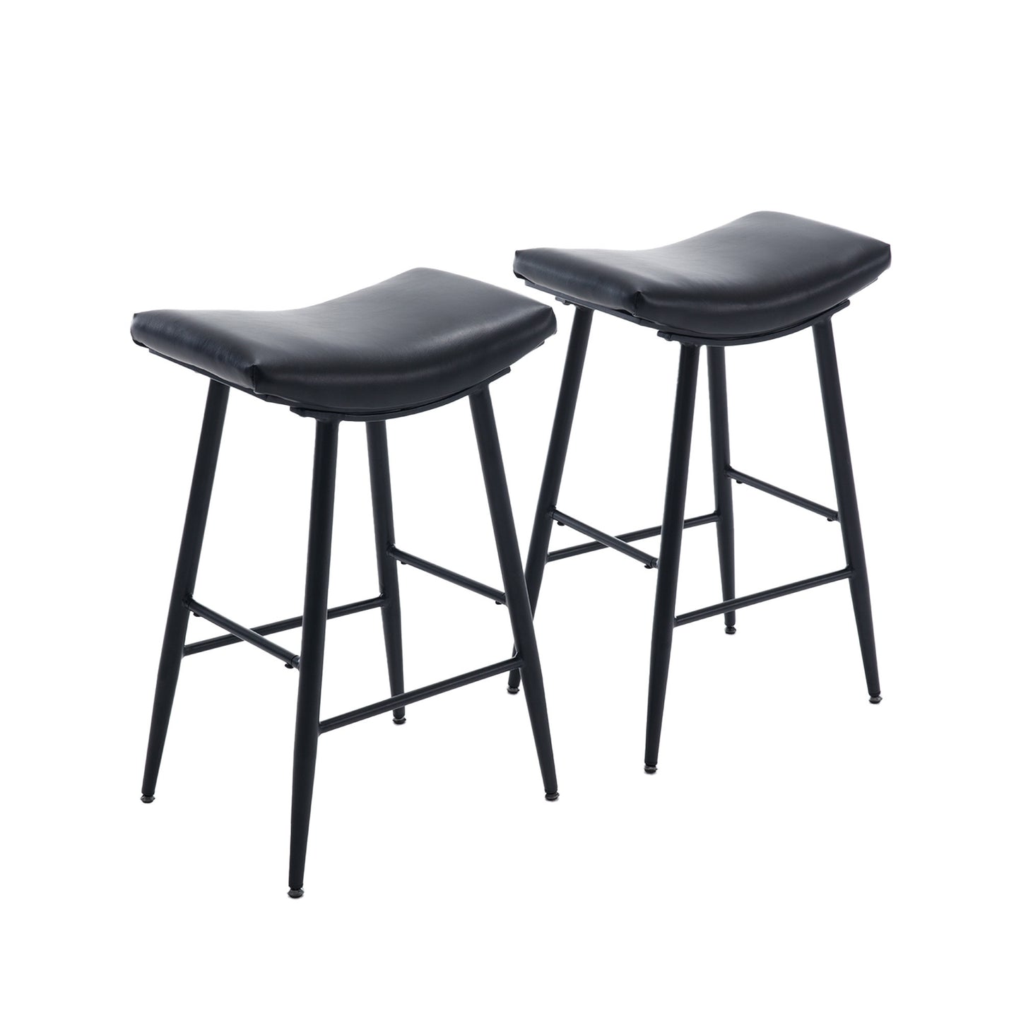 Bar Stools Set of 2 Armless Counter Low Bar Stools Without Back Modern PU Leather Stools with Metal Leg and Footrest ,Black