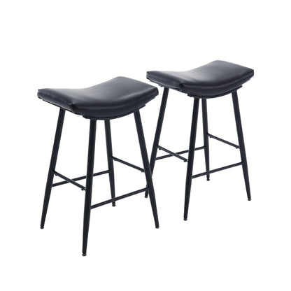 Bar Stools Set of 2 Armless Counter Low Bar Stools Without Back Modern PU Leather Stools with Metal Leg and Footrest ,Black
