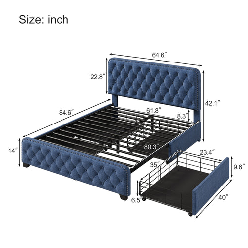 1st Choice Modern Upholstered Platform Bed Frame with Four Drawers
