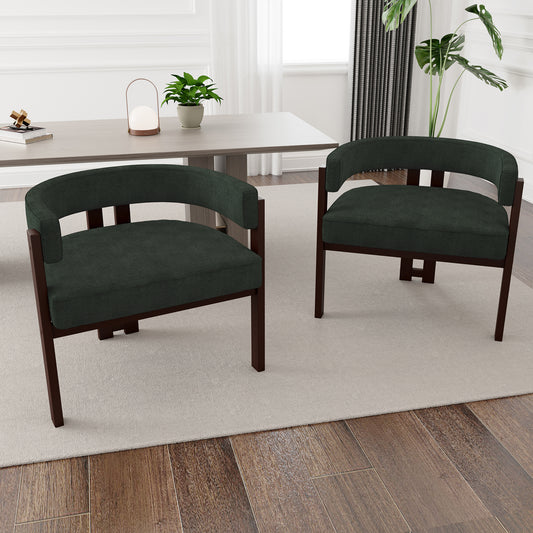 COOLMORE Modern Accent Chair Teddy Upholstered Armchair with Open Back 3 Legs Barrel Dining Chair Comfy Side Chair for Living Room/Bedroom/Dining Room Set of 2 (Emerald)