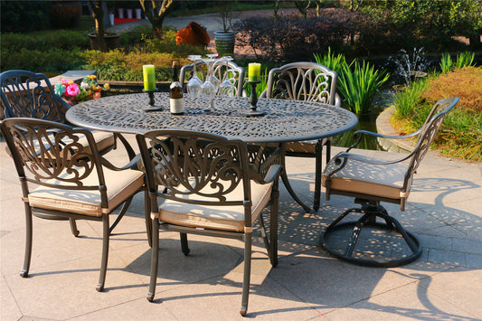 Oval 6 - Person 72' Long Aluminum Dining Set Sunbrella with Cushions